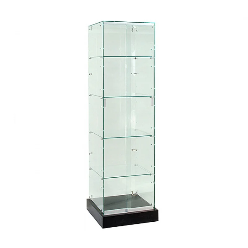 customized.Disassembled Glass Display Tower Frameless Full  Showcase Tower with Black Base