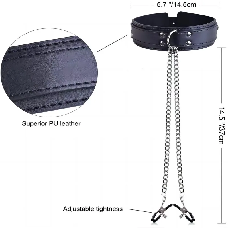 노예 bdsm 칼라, 가죽 끈, 성인 게임, 가슴 클립, 섹스 속박, 목 페티쉬 칼라, 커플용 이국적인 에로틱 섹스 토이