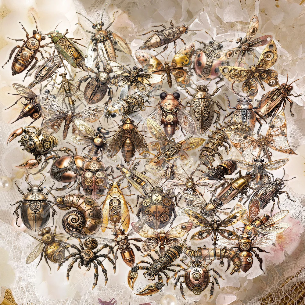50PCS Retro Metallic Steampunk Insekt PET Aufkleber Transparent Hohe Schönheit Kunst Spinne Schmetterling Biene DIY Geschenk Dekoration Computer