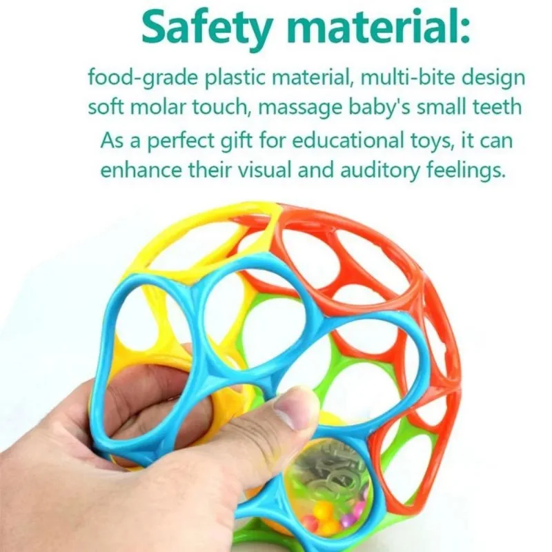 Infants Newborn Baby Hand Bell Rattle Soft Ball Teether Grasping Practice Sensory Training Intelligence Boost Early Learning Toy