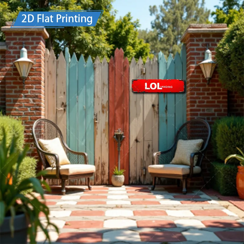 [2D FLAT] 1pc Metal Sign, 4×16inch Retro Red LOL Landing Metal Sign for Garden Door Decor