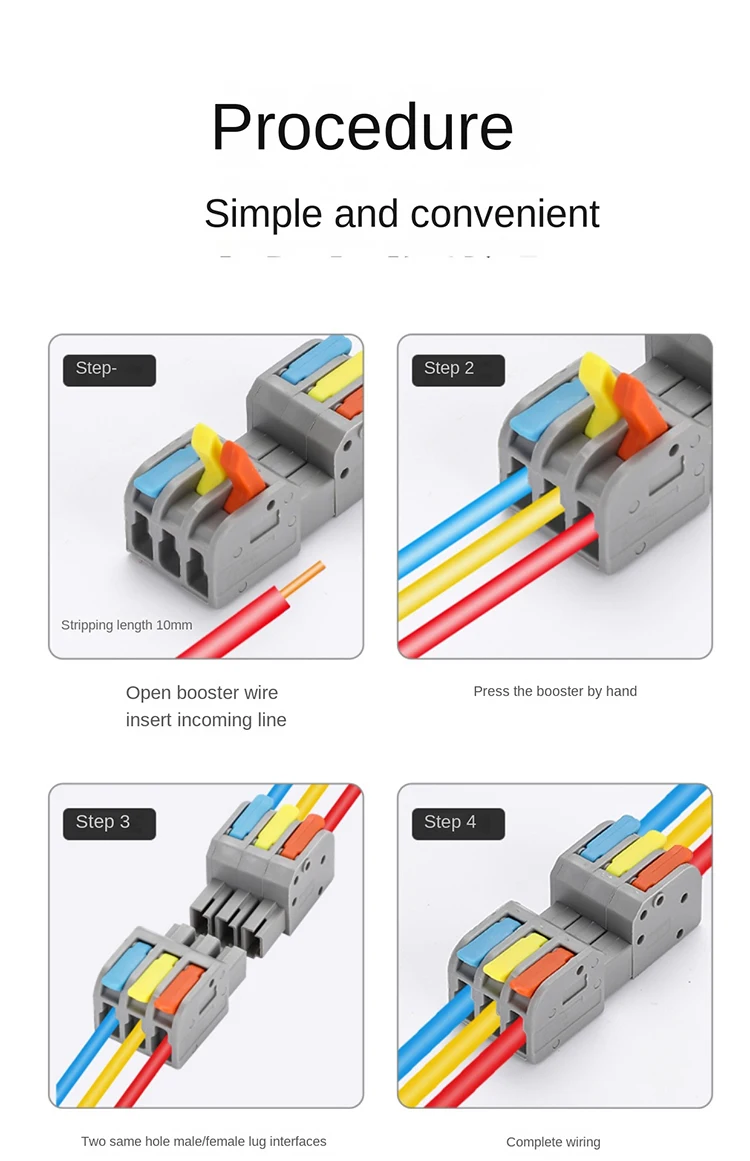 Männlich weiblich Docking Mini Quick Wire Connector Universelle kompakte elektrische Verkabelungsanschlüsse Push-in-Leiterklemmenblock – Detail 9