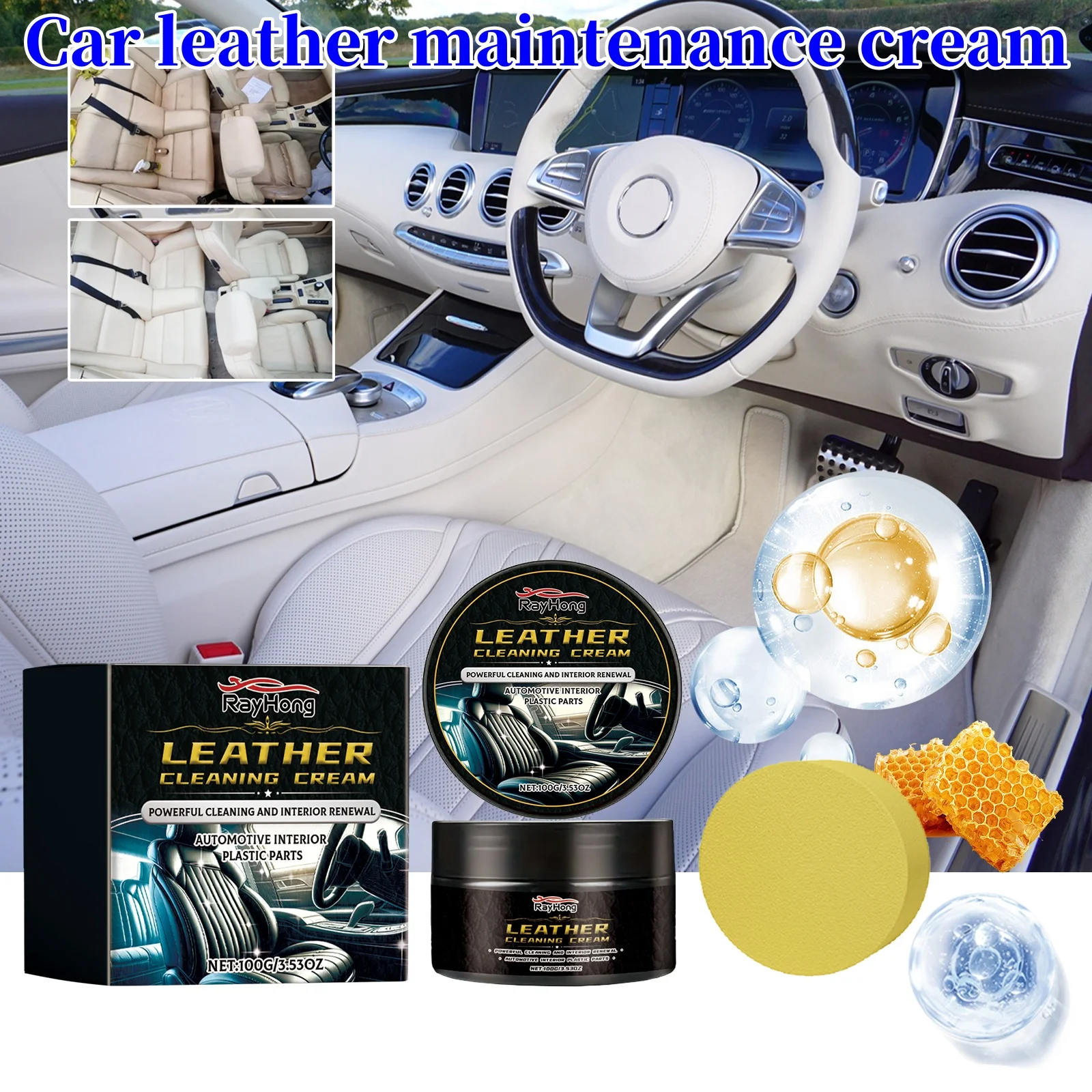 

100g Leather Cleaning Cream Car Seats Polishing Nourishment Care Car Leather Restorer Cream for Leather Pant Bag Shoes Furniture