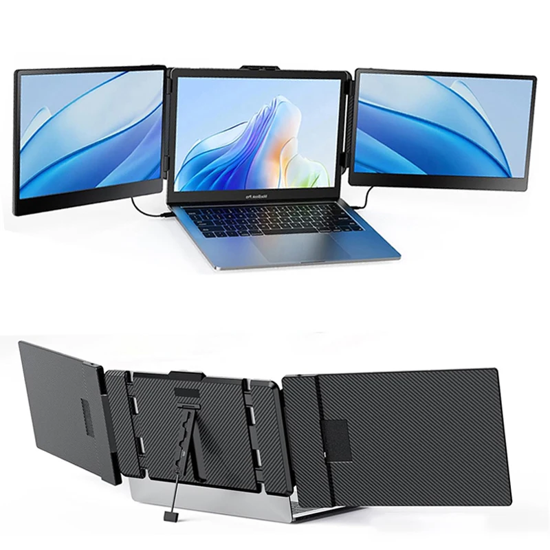 

Новейший заводской 14-дюймовый двойной портативный монитор IPS с тройным удлинителем экрана для деловых поездок и игр с двумя ноутбуками