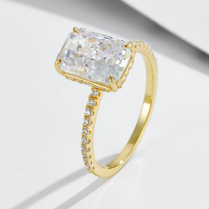 Gold Plated Coppers925Sterling Silver Super Sparkling Ice Flower Moissanite Ring Set High-Quality Light LuxuryinsCustom view 5