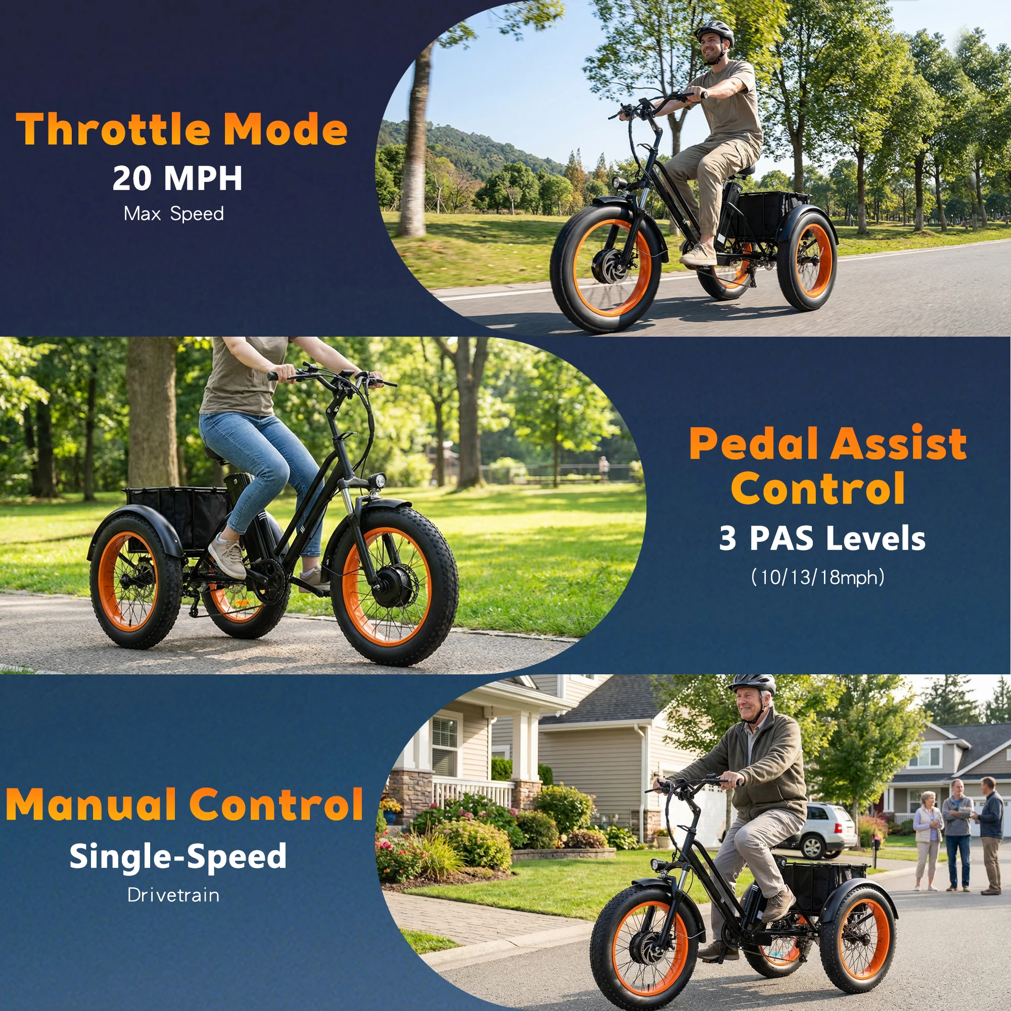 

PEAK 1000W Foldable Electric Trike for Adults 50-Mile Range 48V 15AH Removable Battery&7-Speed Gearing 20"X4.1"Fat Tire Tricycle