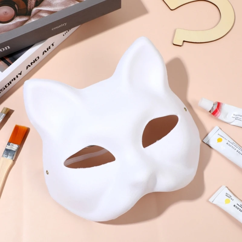 Diy máscara gato máscara festa halloween pintado à mão raposas máscara anime cosplay máscara meia máscara animal