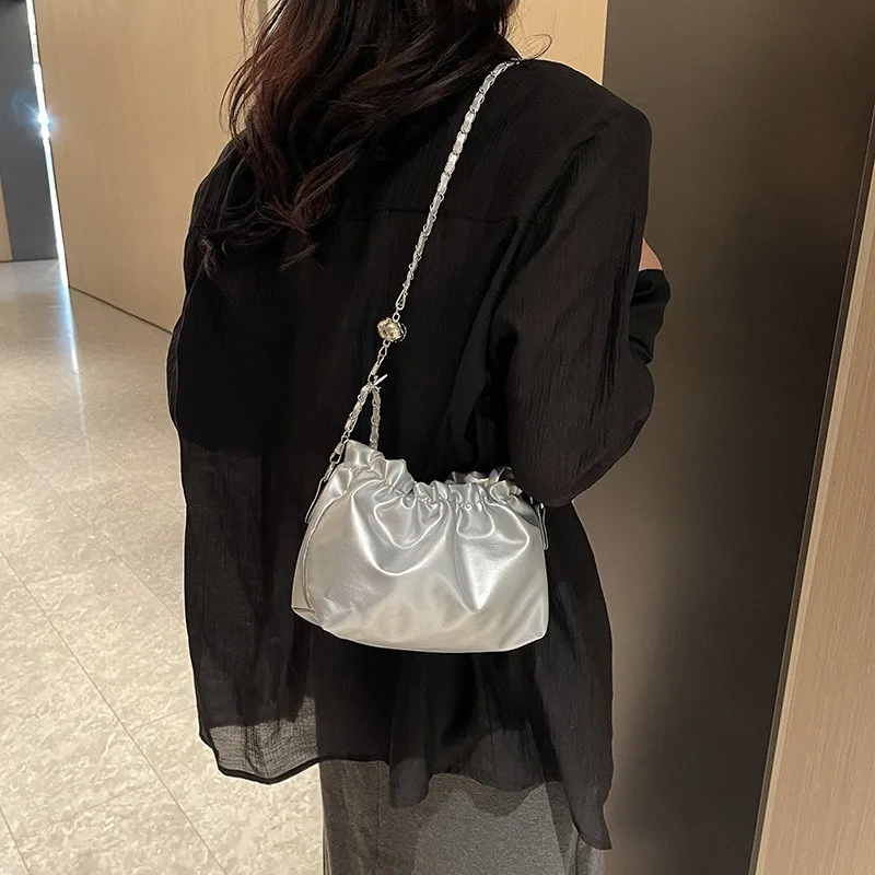 Y2K PU Leather New High Sense Shoulder Bags Fashion Chain Crossbody Bucket Bag Women Messenger Purses Handbags image 4