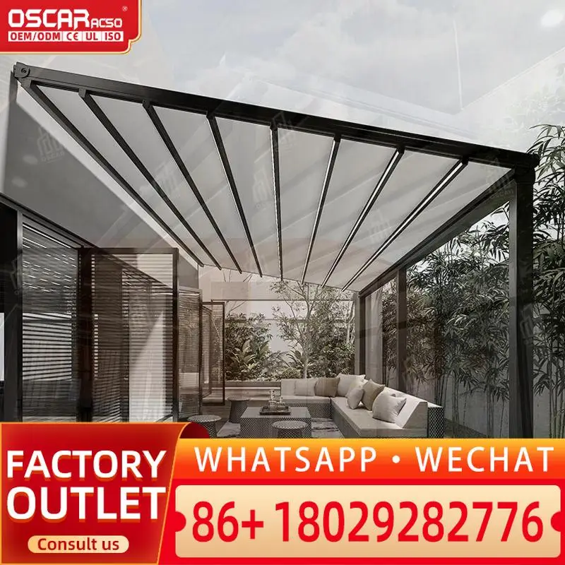 

Retractable PVC Pergola Waterproof Motor Roof System Luxury Patio Cover with Side Screens Garden Backyard Poolside Retractable C