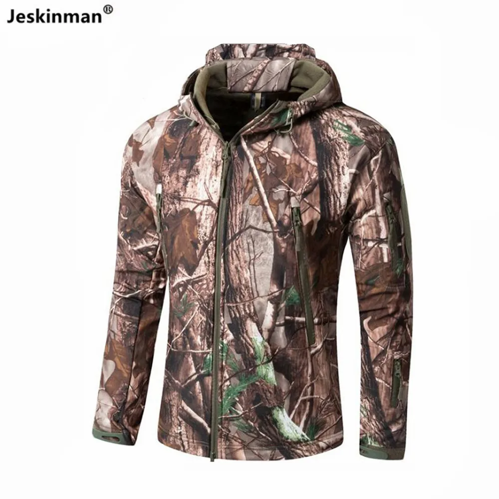 Hot Selling Outdoor Jacket Wind Waterproof Fleece Inside Keep-Warm Hiking Hoodie Tree Bionic Camouflage Hunting Fishing Jacket