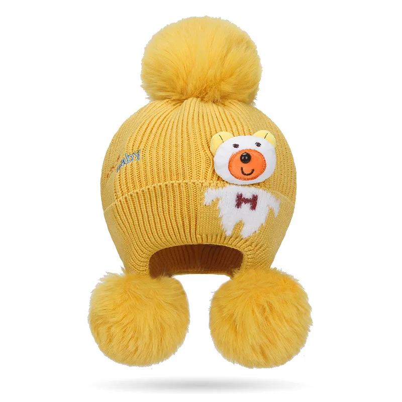 Warm Knitted Cap Toddlers Hat Cartoon Bear Cute Hats Winter Warmth Windproof Kids Crochet Hats Baby Autumn Beanie Cap Accessorie