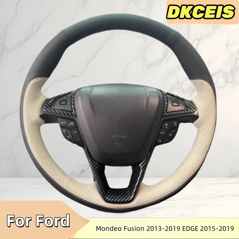

Car Steering Wheel Cover Genuine Leather Breathable Black For Ford Mondeo Fusion EDGE Crossing Steering Wheel Braiding Cover