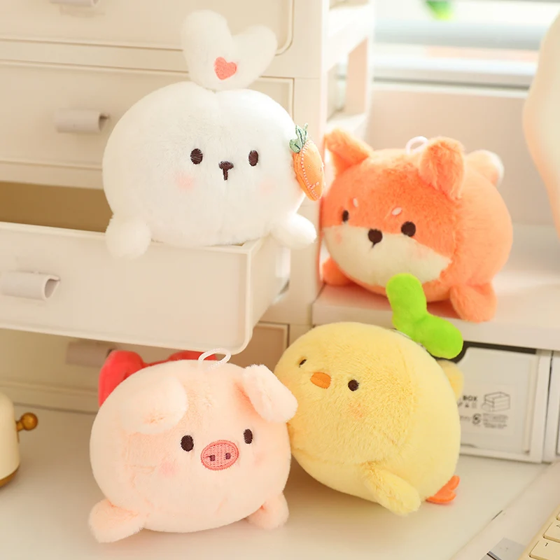 10cm Kawaii Tail Wagging Rabbit Cat Fox Duck Plush Toys that Wag Their Tails by Pulling on a String Without Using Batteries