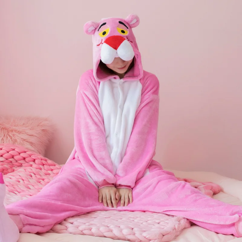 Pink Sweet Onesies Adult Animal Cosplay One Piece Pajamas Homewear Flannel Warm Sleepwear Jumpsuit Costume for Women Girls Teens