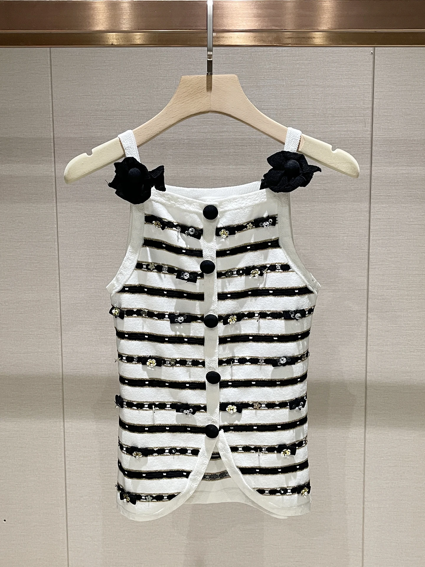 

Miu Sle женский вязаный жилет с бриллиантами, полосатый свитер с цветочным дизайном, роскошная модная повседневная одежда, дышащая