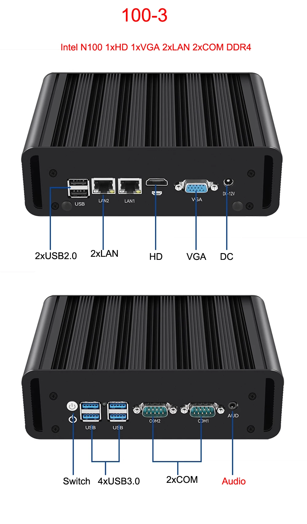 คอมพิวเตอร์ขนาดเล็กแบบไม่มีพัดลม Kingdelnuc รุ่น Diversified ใช้ชิปประมวลผล Intel เจนเนอเรชั่น 12 รุ่น N100 รองรับพอร์ต LAN 4 ช่อง, พอร์ต LAN 2 ช่อง, พอร์ต COM 2 ช่อง รองรับการแสดงผลภาพ 3 จอ ใช้เป็นคอมพิวเตอร์ตั้งโต๊ะและเราเตอร์ซอฟต์แวร์ไฟร์วอลล์