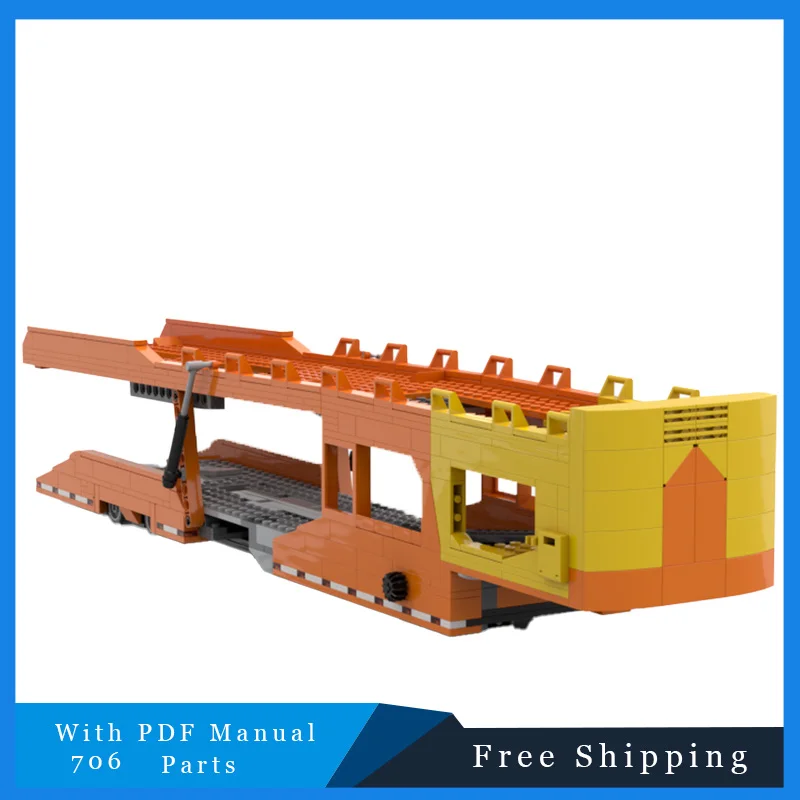 706 PCS MOC Bouwsteen Oranje Sportwagen Trailer Technisch Model Creatief Onderwijs DIY Montage Speelgoed Voor Kinderen Kerstcadeau