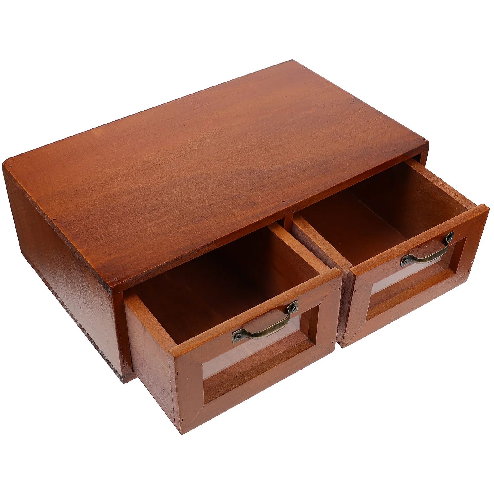 1Pcs Retro Storage Box with Glass Front Wooden Desktop Organizer for Jewelry Makeup Accessories Small Drawer Type Storage Case