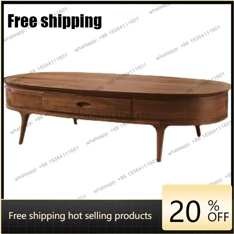 

x4 North American black walnut coffee table Nordic all solid wood modern simple living room home oval coffee table