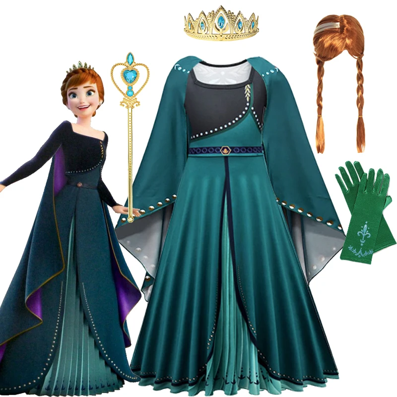 Disney Frozen Princess Anna Dress For Girls Carnival Prom Cosplay Party Costumes Long Sleeve Dress for Kids Snow Queen Clothes