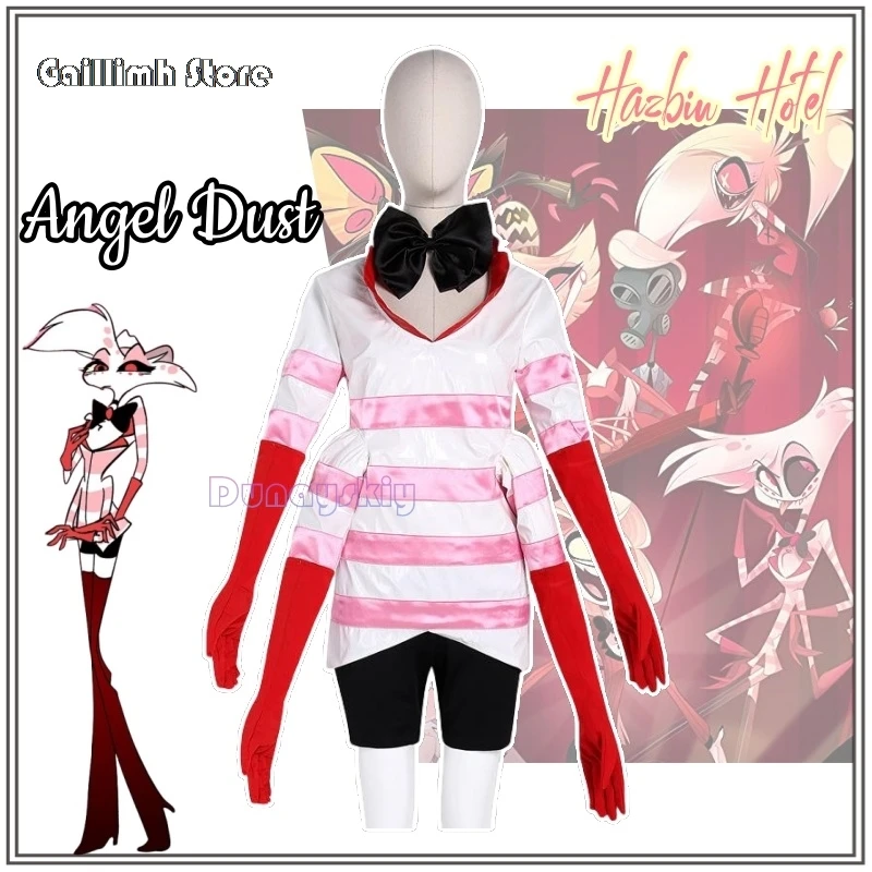 

Angel Dust Anime Hotel Cosplay Costume Clothes Uniform Cosplay Hidden Hands Demon Actor Bow Halloween Party Woman Set