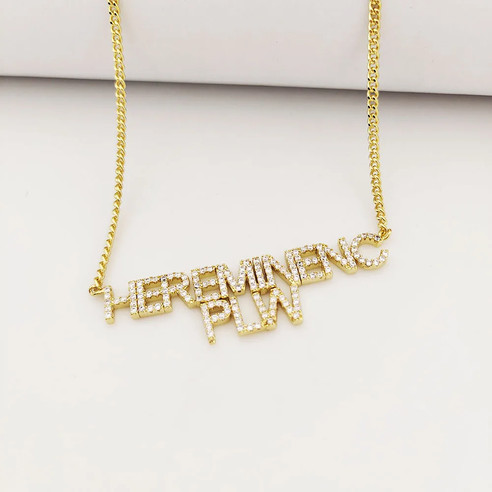 2 Rows Custom Name Necklaces 9mm Letters Necklace for Women Name Necklaces Numbers Personaliz Necklace Crystal Pendant for Women