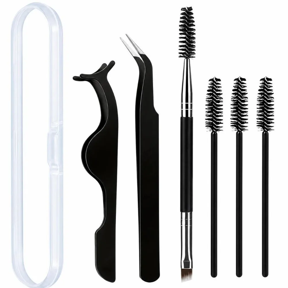 3/6Pcs Stainless Steel Slanted Tweezers Set Dual-head applicator Box Included Eyebrow Eyelash Brush Pointed Tip Portable