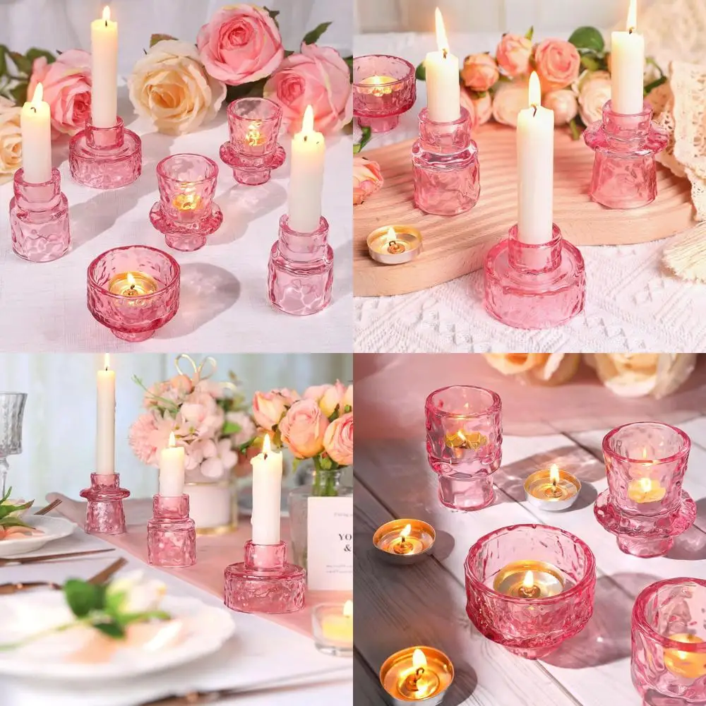 6 pcs candlestick holders, pink taper candle holders, tealight candle holder glass for wedding centerpieces dinner party baby sh