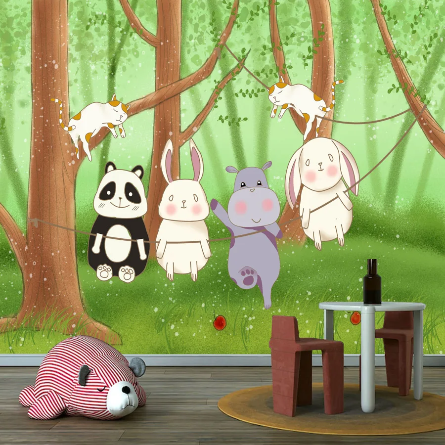 خلفيات مخصصة قابلة للتقشير واللصق لغرفة المعيشة، أوراق حائط الاتصال، لوحة الغابة الكرتونية، غرفة نوم الطفل، جداريات سرير الأطفال #3