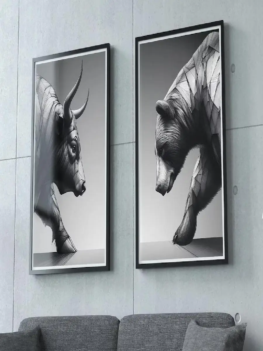 Motivational Stock Market Crypto Trading Bull and Bear Sculpture Canvas Poster  Wall Art for Home Office Decor Perfect Gift