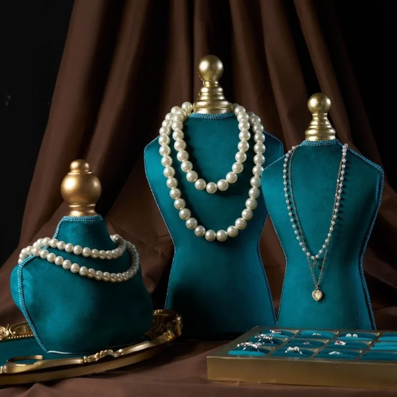 

Mannequin Necklaces Display Rack Velvet Counter Jewelry Stand Retro Necklace Display Stands Luxury Jewellery Storage Holder