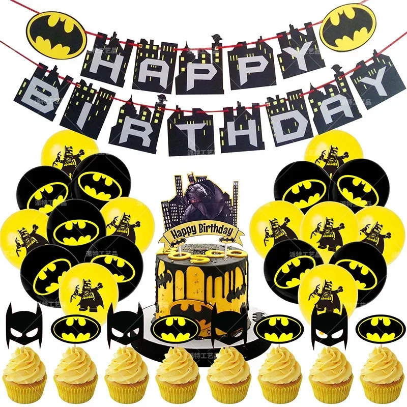 One Piece Anime Decor Batman Birthday Party Decoration Toy Set Cartoon Anime Figures Festival Party Gift Batman Balloons Banner