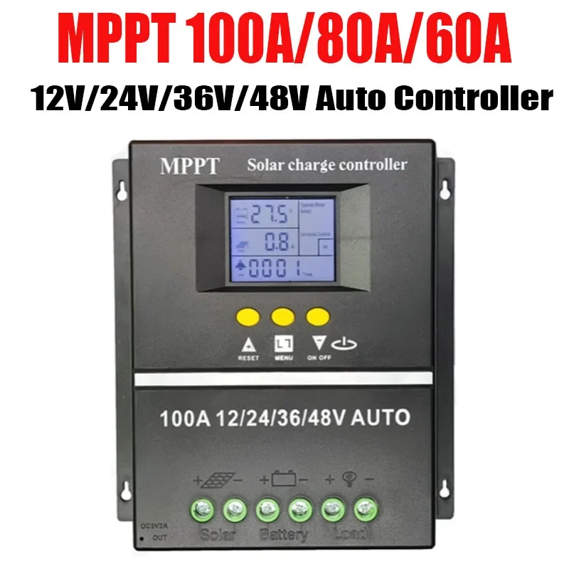 100A/80A/60A MPPT Solar Charge Controller 12V/24V/36V/48V Auto Controller Tools Solar PV Battery Charger with LCD & Dual USB