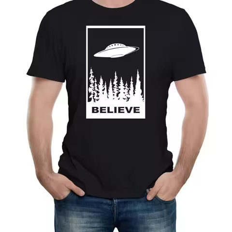 Believe in UFOs Mens T-Shirt Aliens Abduction Funny Spaceship 51 Area