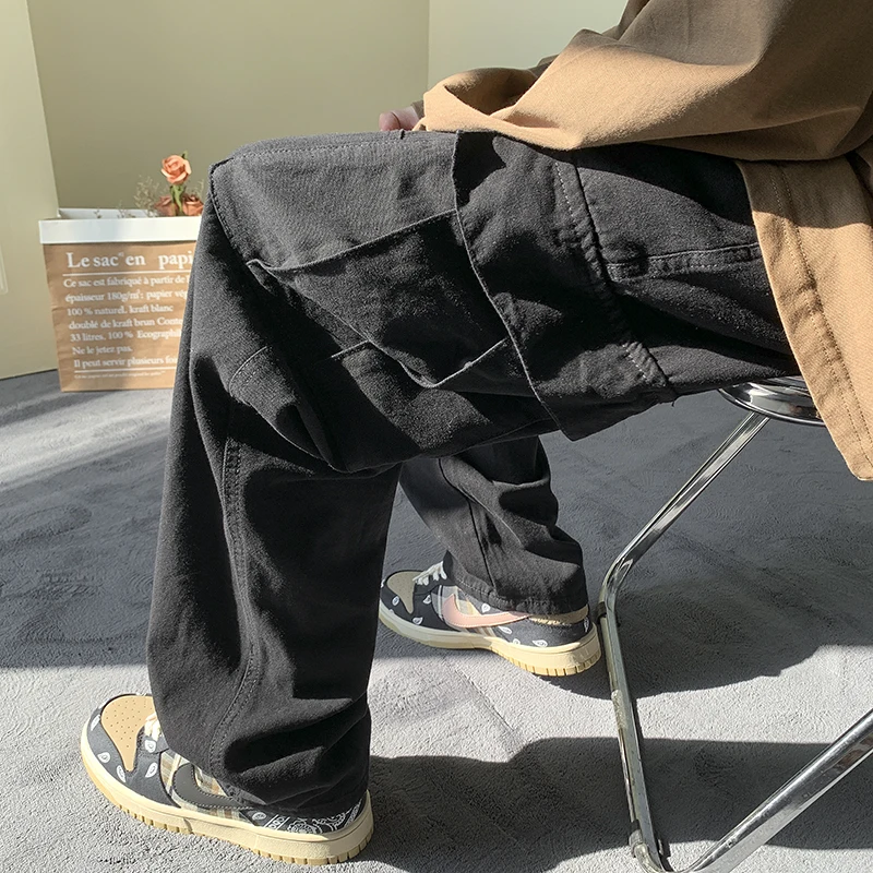 Casual Straight Wide Leg Cargo Pants Faionable Urban Sle Youth Loose Fit Long Trousers with kets Anti-Wrinkle