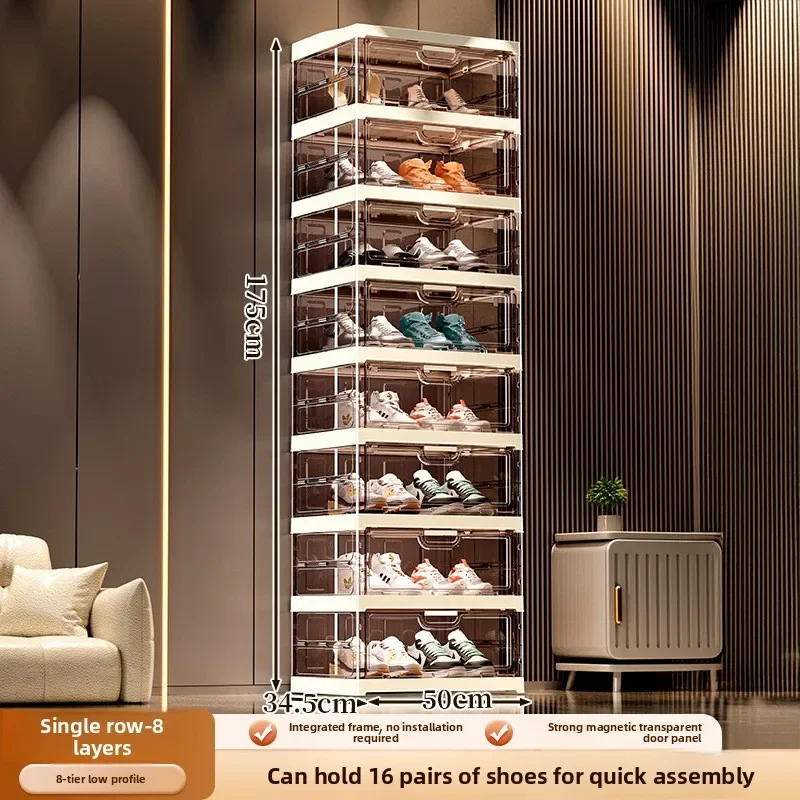 Multi layer transparent dust-proof shoe box and shoe rack for household use, no installation required, foldable storage artifact