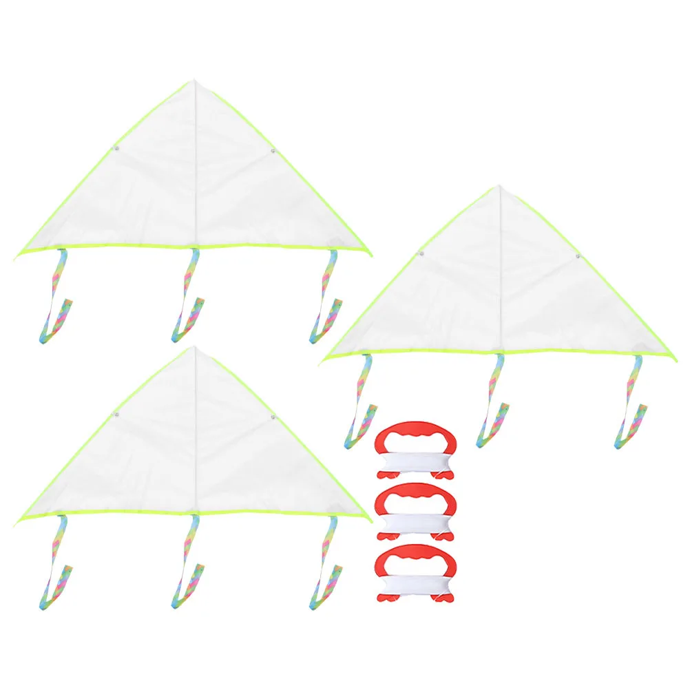 3 set Kids Diy Painting Kite White Blank Waterproof Fabric Outdoor Flying Long Tail Swivel Line Christmas Gift