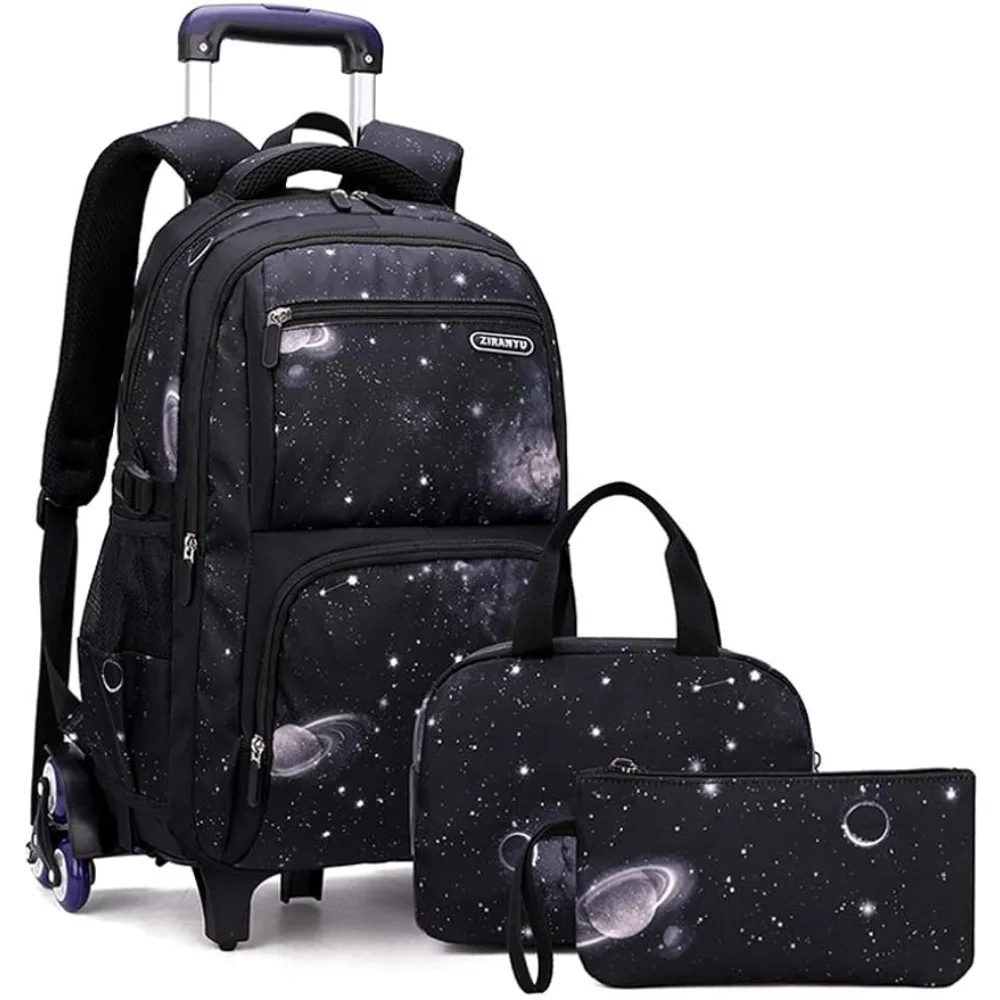 MITOWERMI Boys Rolling zaini kids'bagaglio zaino con ruote per ragazzi delle scuole Trolley borse Space-Galaxy Roller Bookbag