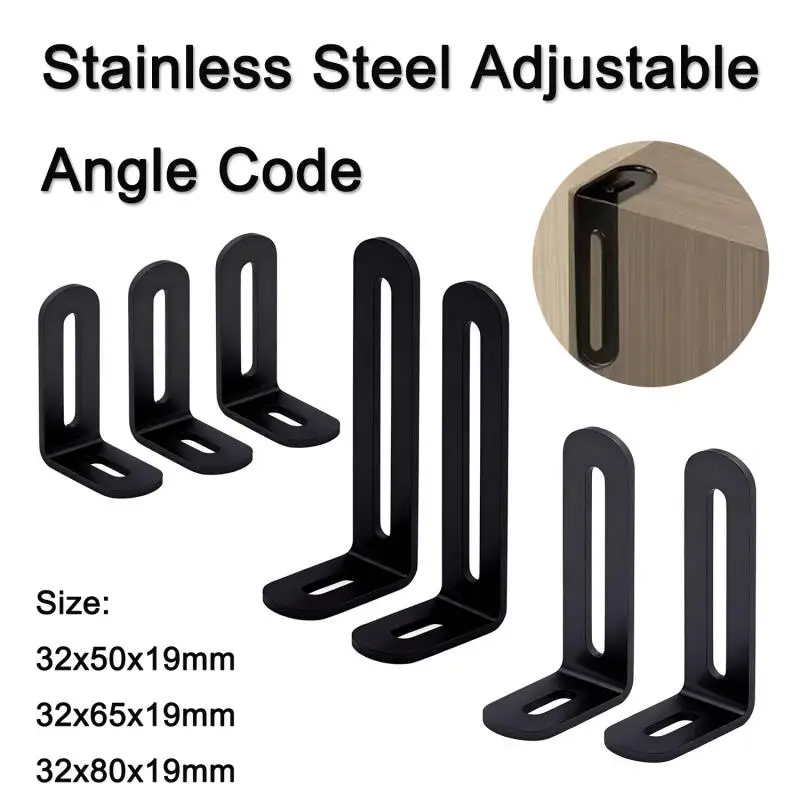 Stainless Steel Adjustable Angle Code Long Hole Activity 90 Degree Right Angle Furniture Fixer L-shaped Shelf Bracket Connector