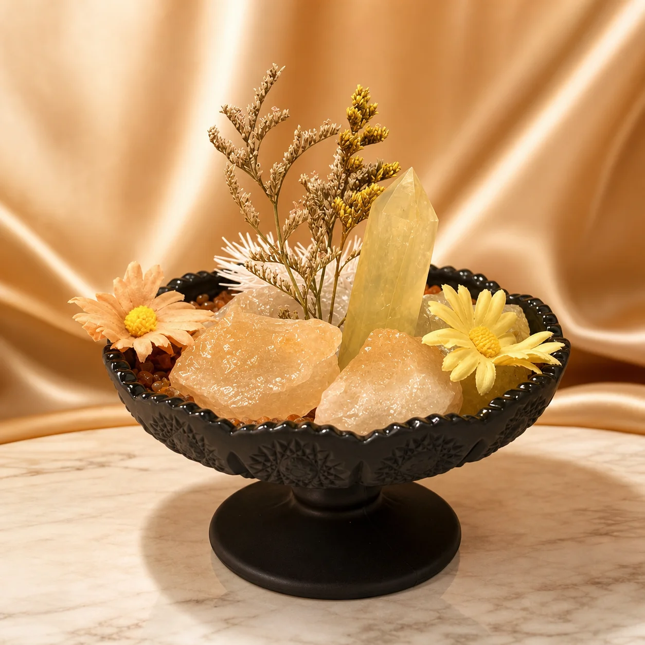 Amber Sunset Blossom Glowing Crystal Flower Garden Kit, Handmade Mini Terrarium Decor, Warm Sunset Bloom Display