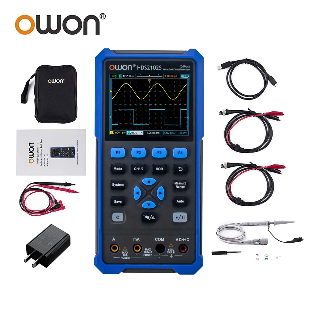 OWON HDS2202S 2CH Digital Oscilloscope 200Mhz Bandwidth 1GSa/s Sample 3-in-1 USB True RMS Multimeter 25MHz Waveform Generator