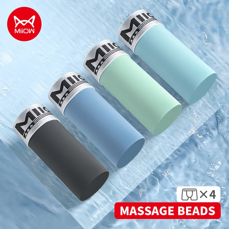 

MiiOW 4Pcs Ice Silk Men Underwear 10A Antibacterial Massage Beads Crotch Men's Panties Breathable Man Underpants Boxers Briefs
