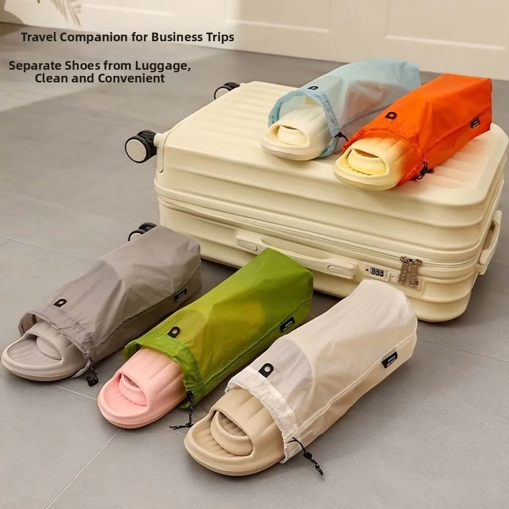 Silicon Coated Nylon Slippers Storage Bag Bundle Pocket Dust-proof Drawstring Shoes Bag Solid Color M/L