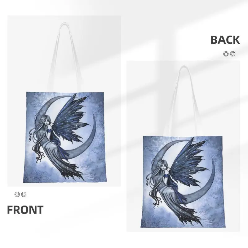 Steel Moon Fairy Fantasy Art By Molly Harrison Groceries Shopping Bags Printing Canvas Shopper Tote Shoulder Bags Handbag