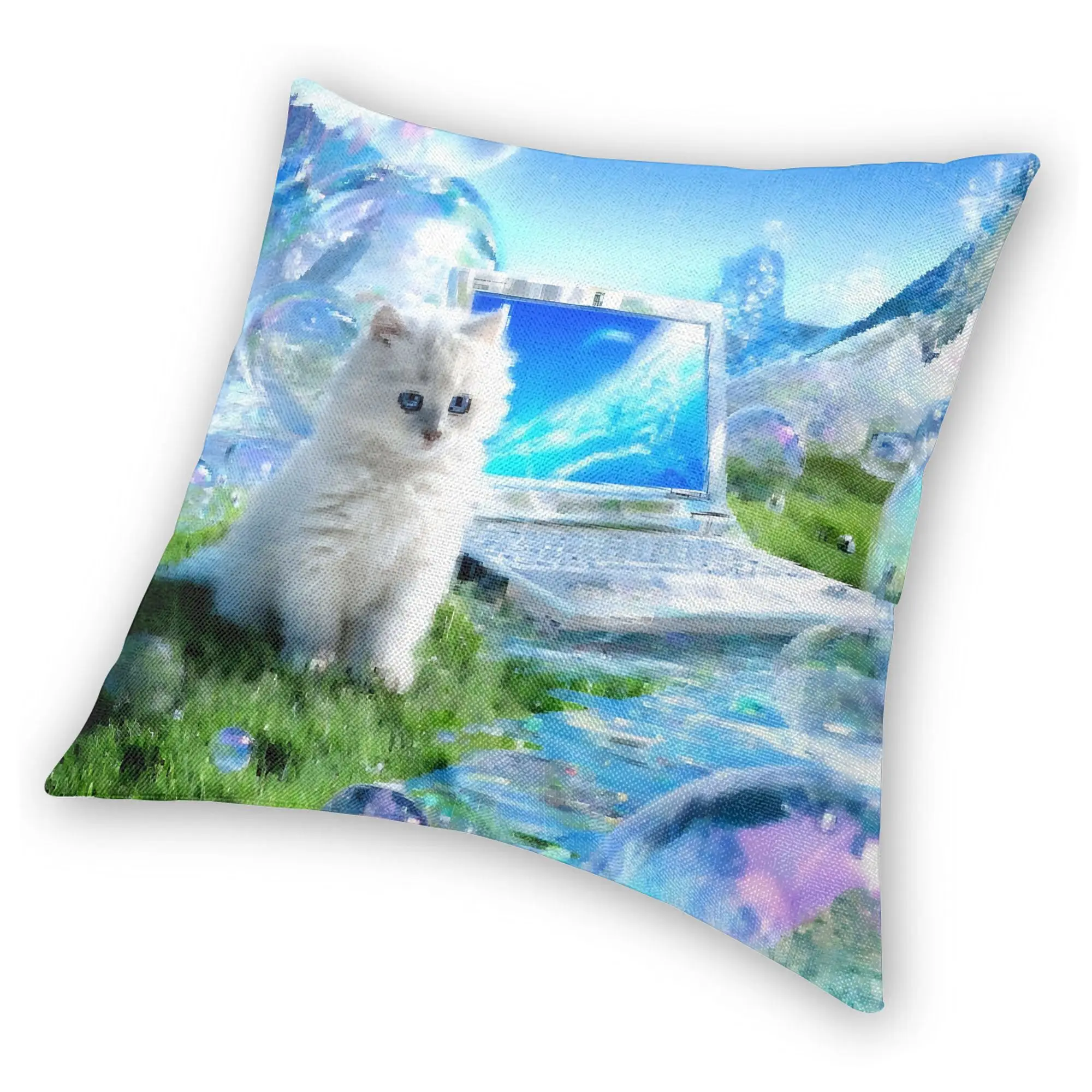 Computer Cat Frutiger Aero Square Pillow Cases  Cushion Cover Custom Polyester Decorative Pillowcase for Car 40x40cm