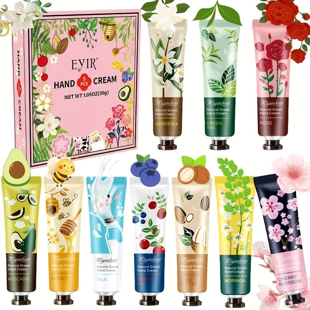 EYIR 5PCS Hand Cream Gift Set Moisturizing Nourishing Floral Scent Fast Absorbing Non Greasy Hand Lotion for Dry Hands