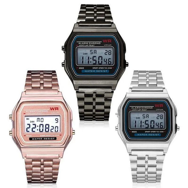 Hot Fashion Steel Band WR F91W Digital Watch A159 Harajuku Kakashi Style Multi Functional LED Electronic Watch for Men and Women