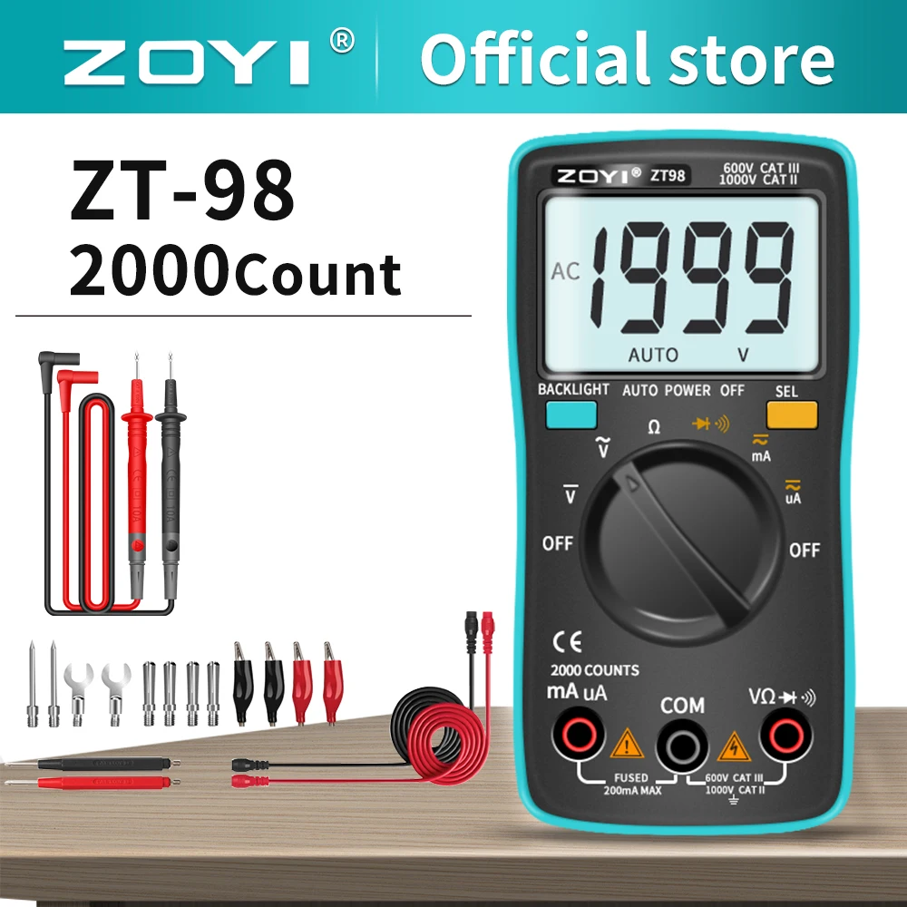 Zoyi-multímetro Digital Amperímetro Voltímetro Freqüência de Resistência Backlight Meter Tensão Diodo Freqüência Zt98 Zt100 Zt101 Zt102