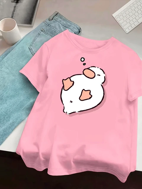 Women's T-shirt Short Sleeved Cute Sleeping Duck
