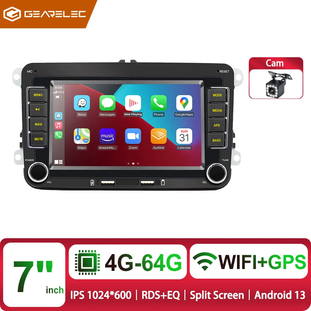 2 Din Autoradio Android13 Auto Multimedia Speler WIFI GPS Carplay Auto Voor VW Skoda golf 5 6 touran passat Jetta 7 "Auto Stereo